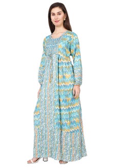 اشتري MULTICOLOUR PRINTED LONG VISCOSE THREAD EMBROIDERY ARABIC KAFTAN JALABIYA DRESS في السعودية