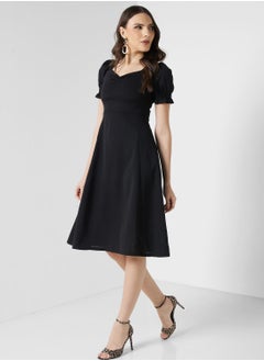 Buy Puff Sleeve Dress With Slit in UAE