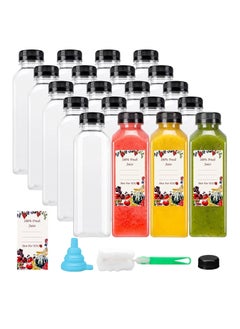 Buy 20pcs Empty Plastic Juice Bottles with Caps,16 oz/480ml Reusable Juice/Milk/Water Bottles for Kids, Clear Bulk Beverage Containers with Lids, Label, Funnel & Brush for Juicing, Milk, Smoothie in UAE