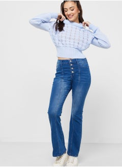 Buy Button Up Detail High Waist Flared Jeans in UAE