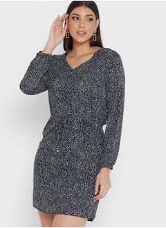 Buy V-Neck Printed Dress in Saudi Arabia