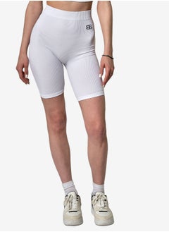 Buy Women Ribbed High Waisted Biker Shorts Ladies Sport Legging Shorts Athletic Running Yoga Gym Workout Volleyball with Tummy Control Textured White in UAE