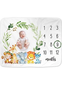 اشتري Baby Monthly Milestone Blanket | Includes Wooden Wreath and Pacifier Clip | 1 to 12 Months | Premium Extra Soft Fleece | Best Photography Backdrop Prop for Newborn Boy & Girl في الامارات