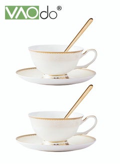 Buy 2PCS Coffee and Saucer Set With Spoon Thin Through Bone China Hand-painted Gold Black Tea Teacup Afternoon Teacup and Saucer Spoon Set in UAE