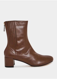 Buy Back Zip Closure Textured Panel Leather Boots in Saudi Arabia