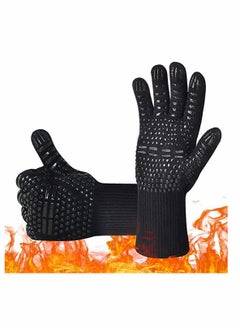 Buy BBQ Grill Gloves, 932°F Extreme Heat Resistant Oven Mitts, Silicone Non-slip Kitchen Cooking Gloves for Barbecue, Cooking, Baking, Grilling, BBQ, 1 pair in UAE