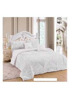 Buy Velvet Comforter  6-Piece Rose Fur King Comforter Set Velvet Quilted Bedspread Throw & Pillow Double King Size Bedding Set c8 in UAE