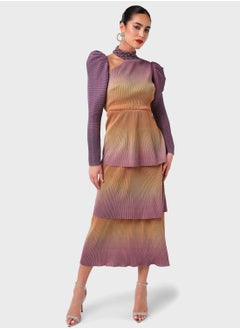 اشتري Neck Cutout Ombre Pleated Dress في السعودية