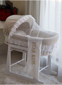 Buy Baby Moses Basket Cradle With Rocking Stand, Light Brown in Saudi Arabia