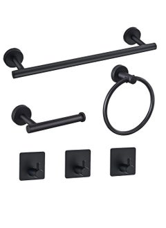 اشتري Towel Bar Set KASTWAVE 6 PCS Bathroom Matte Black Stainless Steel Bathroom Accessories Towel Rack Set Round Wall Mounted, Include 16inch Towel Bar, Toilet Paper Holder, Towel Ring, 3 Robe Towel Hooks في الامارات