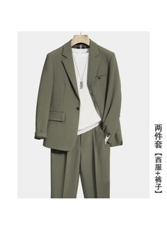 اشتري Mens Casual Suit Set Spring Summer Trendy Loose Korean Style Moss Green [two-piece] suit + pants في السعودية