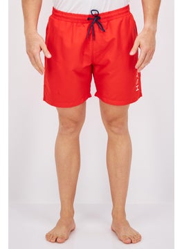 اشتري Men Brand Logo Board Shorts Swimwear, Red في الامارات