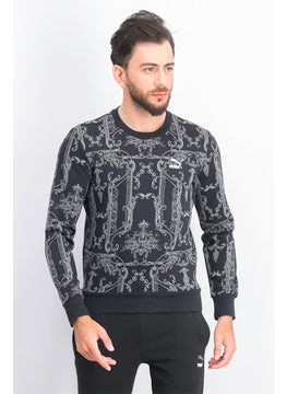 Buy Men Long Sleeve Luxe Allover Print Sweater, Black and Grey in UAE