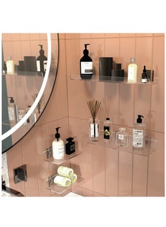 اشتري 4-Piece Acrylic Floating Clear Wall Mounted Shower Shelves，Bathroom Organizer Holder, Home Wall Display Storage Shelf Stand Invisible Set for Home Office في السعودية