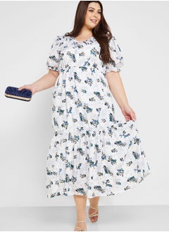 Buy Printed Frill Detail Fit & Flare Dress in UAE