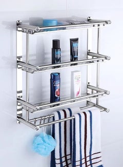 Buy Stainless Steel 4 Layer Bathroom Organizer Rack Wall Mount Shelf Rack No Drilling And No Screw in UAE