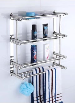 Buy Stainless Steel 4 Layer Bathroom Organizer Rack Wall Mount Shelf Rack No Drilling And No Screw in UAE