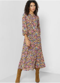 Buy Floral Puff Sleeve Tiered Dress in Saudi Arabia