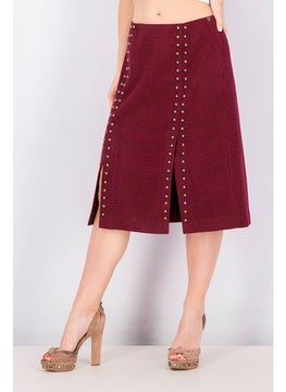 Buy Women Textured Midi Skirt, Red and Black in Saudi Arabia