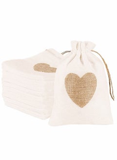 Buy 25-Piece Burlap Bags Drawstring Gift Bags with Heart Hessian Jute Jewelry Candy Pouches for Wedding Baby Shower Party Favors in UAE