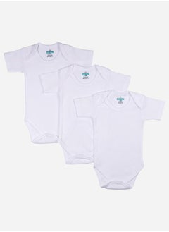 Buy Pack of 3 - Solid Short Sleeves Bodysuit in Saudi Arabia