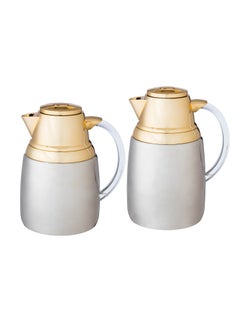 Buy 2 Pieces Thermos Set For Coffee And Tea  Silver And Gold 0.7 Liters + 1 Liter in Saudi Arabia