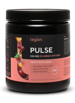 اشتري Pulse  Stim-Free Pre Workout Supplement,Boosts Strength, Endurance & Focus, with 8g of Citrulline Malate, 3.6 g of Beta-Alanine, 20 Servings 454 g(1.00Lbs)- Fruit Punch Flavor, Dietary Supplement في الامارات