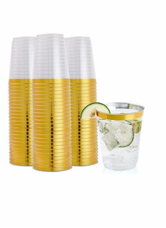 Buy Gold Rimmed Plastic Cup, 10oz Clear Plastic Cups Tumblers, Fancy Disposable Hard Plastic Cups with Gold Rim for Wedding Cups Elegant Party Cup - 20Pack in Saudi Arabia