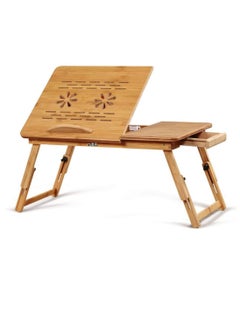 Buy Wooden Laptop Table with Two USB Cooling Fan and Side Drawer Foldable Adjustable Portable in UAE