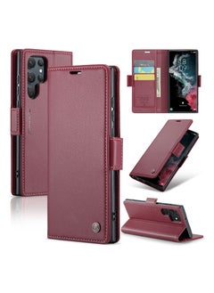 Buy Flip Wallet Case For Samsung Galaxy S22 Ultra, [RFID Blocking] PU Leather Wallet Flip Folio Case with Card Holder Kickstand Shockproof Phone Cover (Red) in UAE