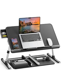 Buy Laptop Table Stand Desk Adjustable Pvc Leather Laptop Bed Table Portable Standing Desk With Storage Drawer Foldable Lap Tablet Desk For Sofa Couch Floor Large Black in Saudi Arabia