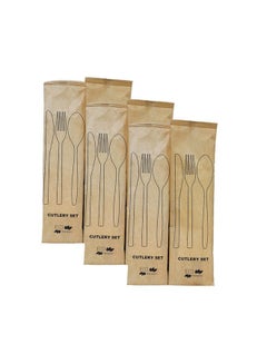Buy Disposable Wooden Cutlery Set Natural Eco Friendly Bamboo Utensils Forks Spoons and Knives With Napkin 100 Pieces. in UAE