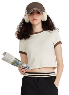 Buy Womens Crew Neck Short Sleeve Plain Crop Top T-shirt in UAE