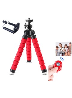 Buy Mini Flexible Sponge Tripod Stand Mount with Bluetooth Remote For Mobile Phone Smartphone Action Camera Tripod (Red) in UAE
