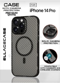 Buy Carbon Case for iPhone 14 Pro, Plastic-coated Carbon, Solid Camera Protection, Shockproof, Enhanced Protection, Compatible with Magsafe and Wireless Charging in UAE