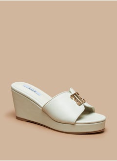 Buy Women's Logo Accent Slip-On Sandals with Wedge Heels in UAE