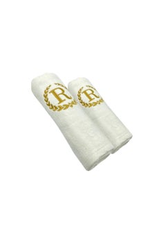 اشتري Embroidered For You (White) Luxury Monogrammed Towels (Set of 1 Hand & 1 Bath Towel) 100% cotton, Highly Absorbent and Quick dry, Classic Hotel and Spa Quality Bath Linen-600 Gsm (Golden Letter R) في الامارات