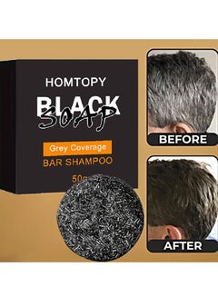 Buy Black Soap for Gray Hair Grey, Grey Coverage Bar Shampoo Hair Darkening Soap Bar 50g in Saudi Arabia