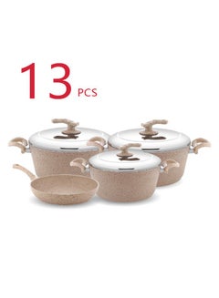 Buy 13 Pieces  Cook Set Aluminum Pots And Pans - Non-Stick Surface - Bakelite Handle -Stainless Steel Lids - Pfoa Free Beige in Saudi Arabia