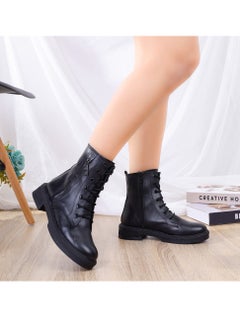 Buy Ankle Boot Leather Mid Heels With Zipper E-24 - Black in Egypt