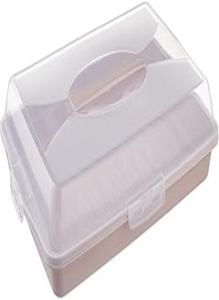 اشتري Dunya Rectangular Plastic Cake Storage Box with Handle - Clear and Beige في مصر