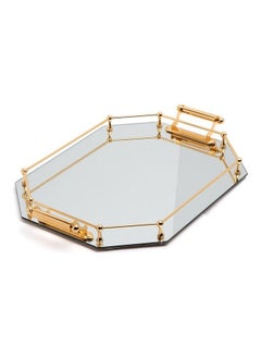 Buy Mirror hospitality tray with golden handles, size 64×42 in Saudi Arabia