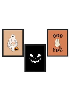 Buy set of 3, Halloween Spooky Ghost Framed Poster 50x40cm - Spooky Halloween Wall Art Decor for Kids' Rooms, Home, Nursery, or Party -  Halloween Decoration Gift in UAE