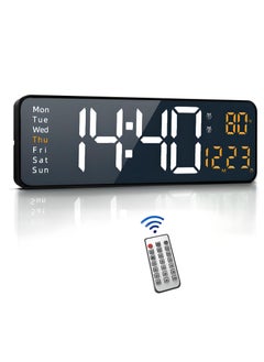 اشتري Digital Wall Clock Large Display 16.2 Inch Large LED with Remote Control for Living Room Décor Automatic Brightness Dimmer Big Clock with Date Week Temperature في الامارات