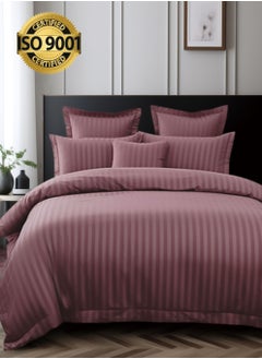 Buy Microfiber Hotel Comforter Sets, Fits 120 cm x 200 cm Size Bed, Duvet Filling Included, 5 Pcs Single Size, Hotel Stripe Pattern in Saudi Arabia