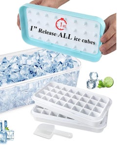 Buy Ice Cube Tray with Ice Container, Scoop and Cover for Freezer Ice Maker Mold with Container 2 Layer Trays 48 Ice Trays Easy-Release Ice, for Cocktail, Freezer, Stackable Ice Trays in UAE