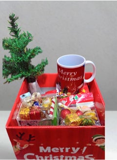 Buy Christmas Gift Box 27 cm with 4 pieces gifts (30 cm green plain tree + Christmas mug + 12 pieces Christmas tree decoration set + 3 meters yellow secret branch) in Egypt