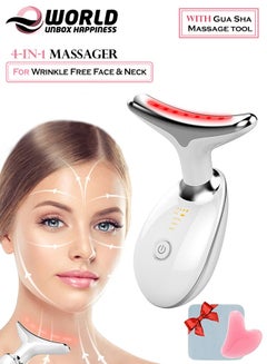 Buy 4-in-1 Anti-Wrinkles Face and Neck Massager with GUA SHA Massage Tool, Features 160-degree Wrap-Around Neck Design, 45±5℃ Heat, and 3 Massage Modes for Firmness, Tightening and Smoothing. in UAE