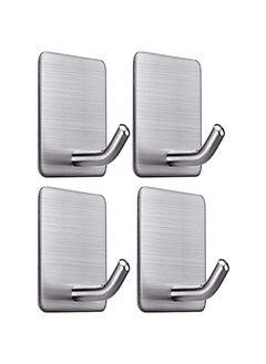 Buy Adhesive Hooks Heavy Duty Wall Hooks Waterproof Stainless Steel Strong Hooks for Hanging Coat, Hat,Towel, Robe Hook Rack Wall Mount Bathroom Bedroom Kitchen Home 4 Packs Silver in UAE