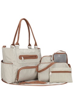 اشتري Set Of 6 Diaper Bag With Hooks And Nappy Changing Mat - Ivory White في الامارات